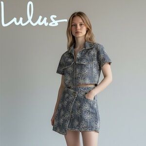 Lulu's Blue Floral Embroidered Denim Set